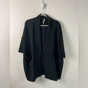 Lumina Black Made in Italy Open Front 3/4 Sleeve Blazer Office Evening Party